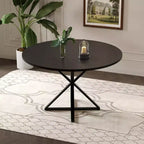 COZONY 47 Round Dining Table for 4, Wooden Top with 4-Piece Tabletop, Heavy Duty Metal Pedestal, Modern Kitchen & Dining Room Table
