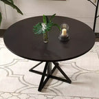 COZONY 47 Round Dining Table for 4, Wooden Top with 4-Piece Tabletop, Heavy Duty Metal Pedestal, Modern Kitchen & Dining Room Table