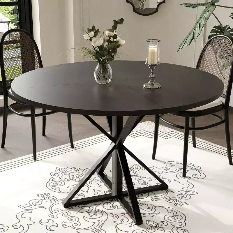COZONY 47 Round Dining Table for 4, Wooden Top with 4-Piece Tabletop, Heavy Duty Metal Pedestal, Modern Kitchen & Dining Room Table