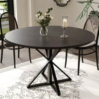 COZONY 47 Round Dining Table for 4, Wooden Top with 4-Piece Tabletop, Heavy Duty Metal Pedestal, Modern Kitchen & Dining Room Table