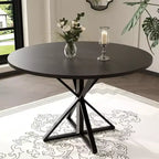 COZONY 47 Round Dining Table for 4, Wooden Top with 4-Piece Tabletop, Heavy Duty Metal Pedestal, Modern Kitchen & Dining Room Table