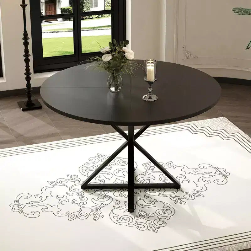 COZONY 47 Round Dining Table for 4, Wooden Top with 4-Piece Tabletop, Heavy Duty Metal Pedestal, Modern Kitchen & Dining Room Table