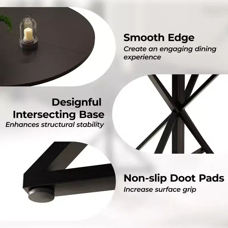 COZONY 47 Round Dining Table for 4, Wooden Top with 4-Piece Tabletop, Heavy Duty Metal Pedestal, Modern Kitchen & Dining Room Table