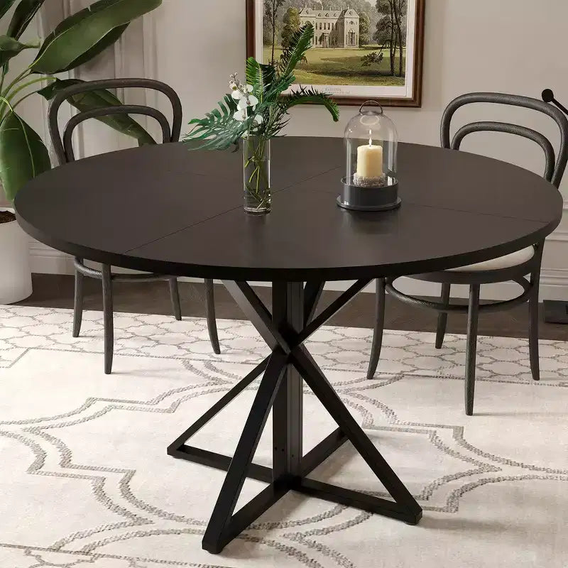 COZONY 47 Round Dining Table for 4, Wooden Top with 4-Piece Tabletop, Heavy Duty Metal Pedestal, Modern Kitchen & Dining Room Table
