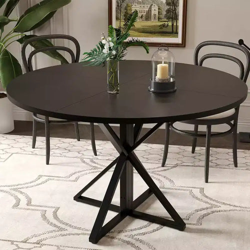 COZONY 47 Round Dining Table for 4, Wooden Top with 4-Piece Tabletop, Heavy Duty Metal Pedestal, Modern Kitchen & Dining Room Table
