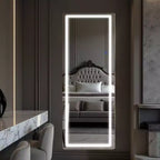 MAYEERTY Full Body Rectangle Corner Aluminum Alloy Framless Rounded Mirror with Stand for Living Room Bedroom White