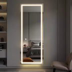 Espejo de cuerpo entero rectangular sin marco de aleación de aluminio con esquinas redondeadas MAYEERTY con soporte para sala de estar o dormitorio, blanco
