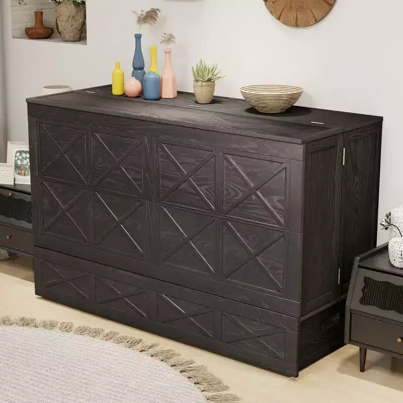 Cama de pared Queen Keloyid Haimyy de madera maciza con cargador integrado y cajón resistente