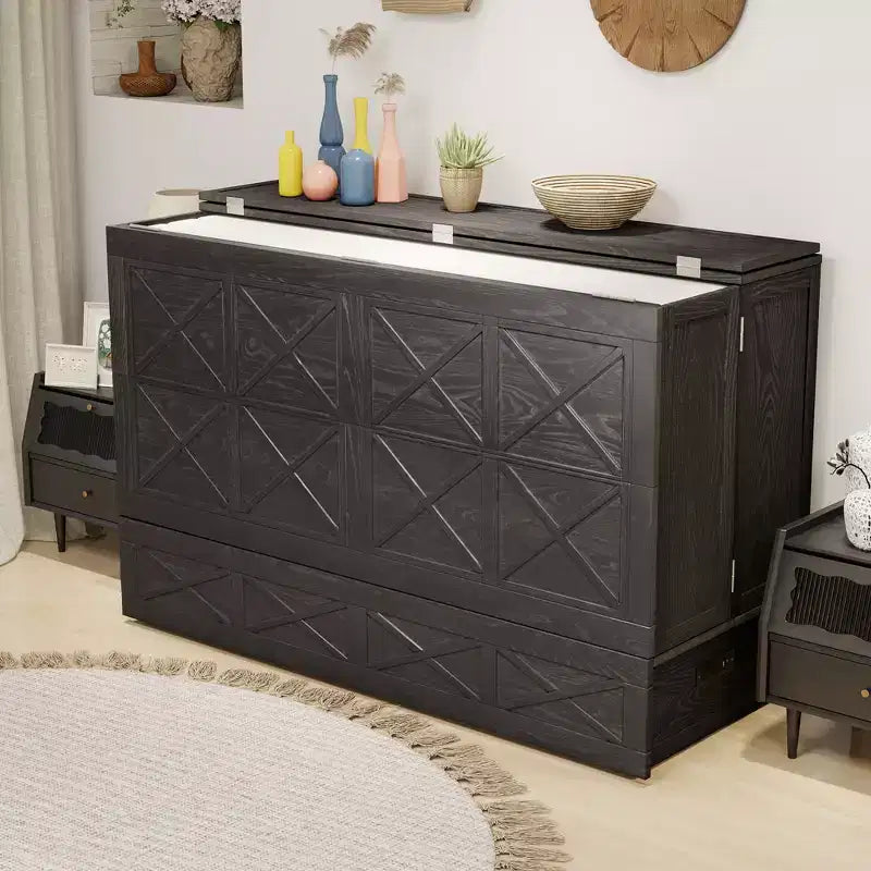 Cama de pared Queen Keloyid Haimyy de madera maciza con cargador integrado y cajón resistente