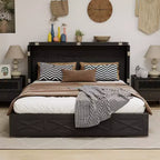Cama de pared Queen Keloyid Haimyy de madera maciza con cargador integrado y cajón resistente