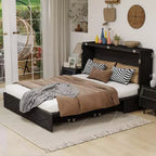 Cama de pared Queen Keloyid Haimyy de madera maciza con cargador integrado y cajón resistente