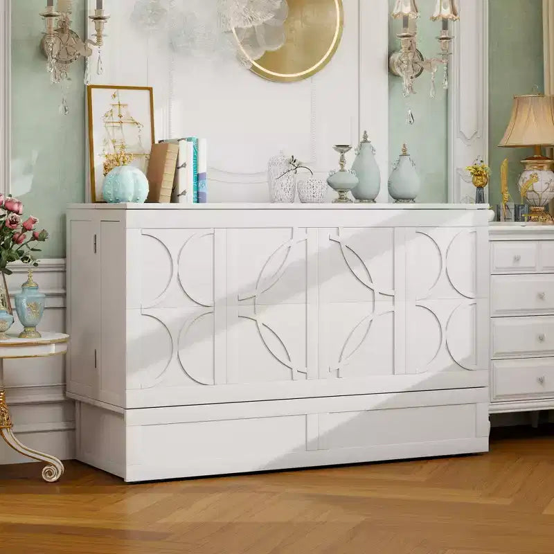Cama de pared Queen Keloyid Haimyy de madera maciza con cargador integrado y cajón resistente