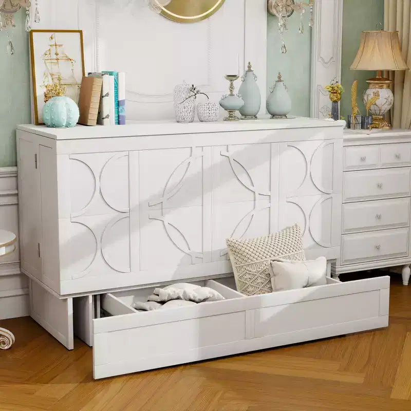 Cama de pared Queen Keloyid Haimyy de madera maciza con cargador integrado y cajón resistente