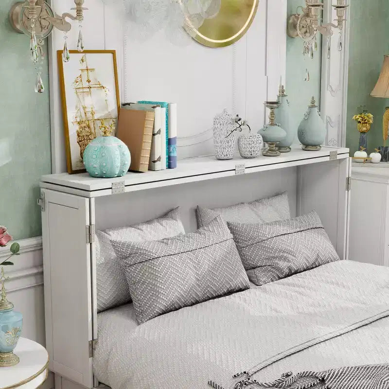 Cama de pared Queen Keloyid Haimyy de madera maciza con cargador integrado y cajón resistente