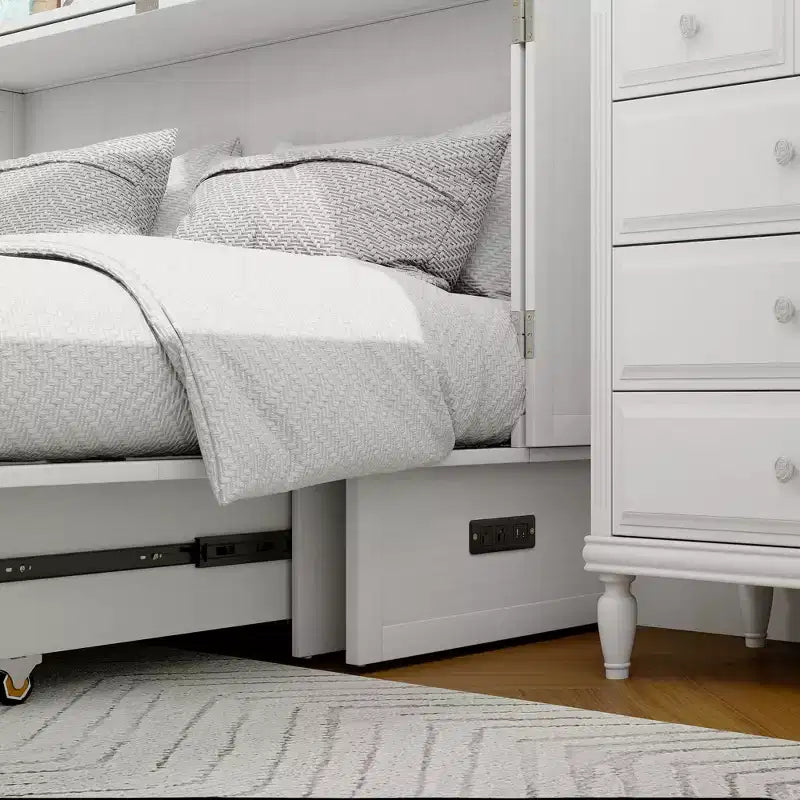 Cama de pared Queen Keloyid Haimyy de madera maciza con cargador integrado y cajón resistente