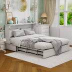 Cama de pared Queen Keloyid Haimyy de madera maciza con cargador integrado y cajón resistente