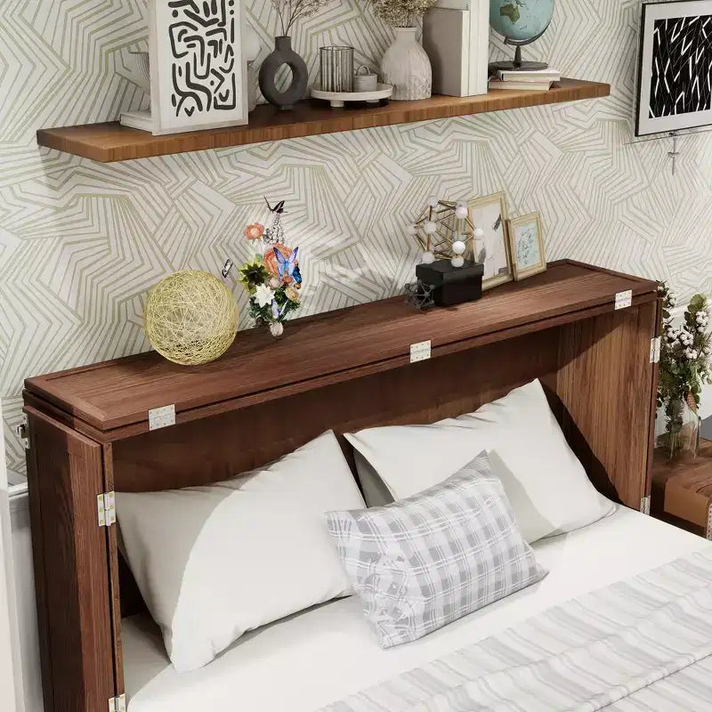 Cama de pared Queen Keloyid Haimyy de madera maciza con cargador integrado y cajón resistente