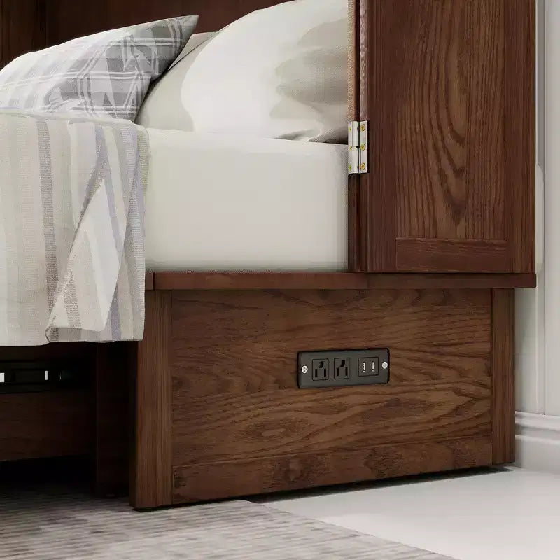 Cama de pared Queen Keloyid Haimyy de madera maciza con cargador integrado y cajón resistente