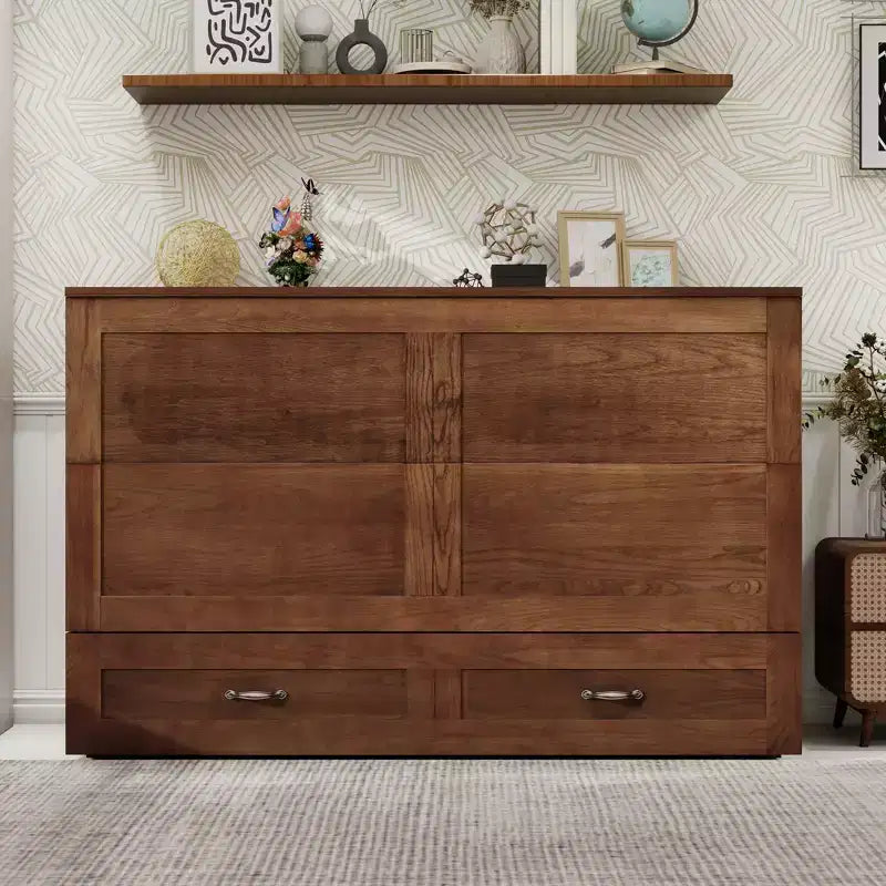 Cama de pared Queen Keloyid Haimyy de madera maciza con cargador integrado y cajón resistente