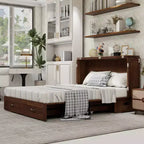 Cama de pared Queen Keloyid Haimyy de madera maciza con cargador integrado y cajón resistente