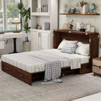 Cama de pared Queen Keloyid Haimyy de madera maciza con cargador integrado y cajón resistente