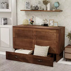 Cama de pared Queen Keloyid Haimyy de madera maciza con cargador integrado y cajón resistente