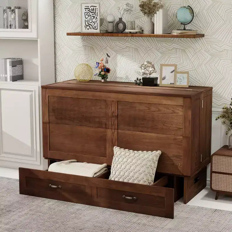 Cama de pared Queen Keloyid Haimyy de madera maciza con cargador integrado y cajón resistente