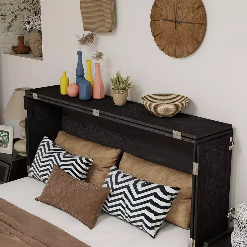Cama de pared Queen Keloyid Haimyy de madera maciza con cargador integrado y cajón resistente