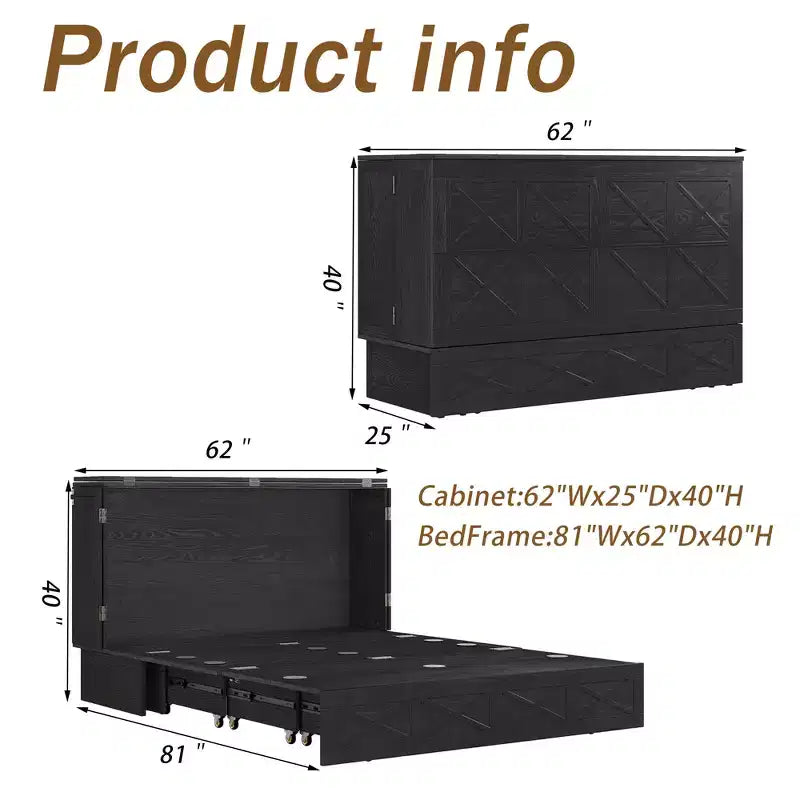 Cama de pared Queen Keloyid Haimyy de madera maciza con cargador integrado y cajón resistente