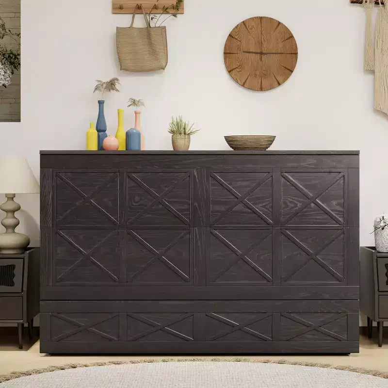 Cama de pared Queen Keloyid Haimyy de madera maciza con cargador integrado y cajón resistente