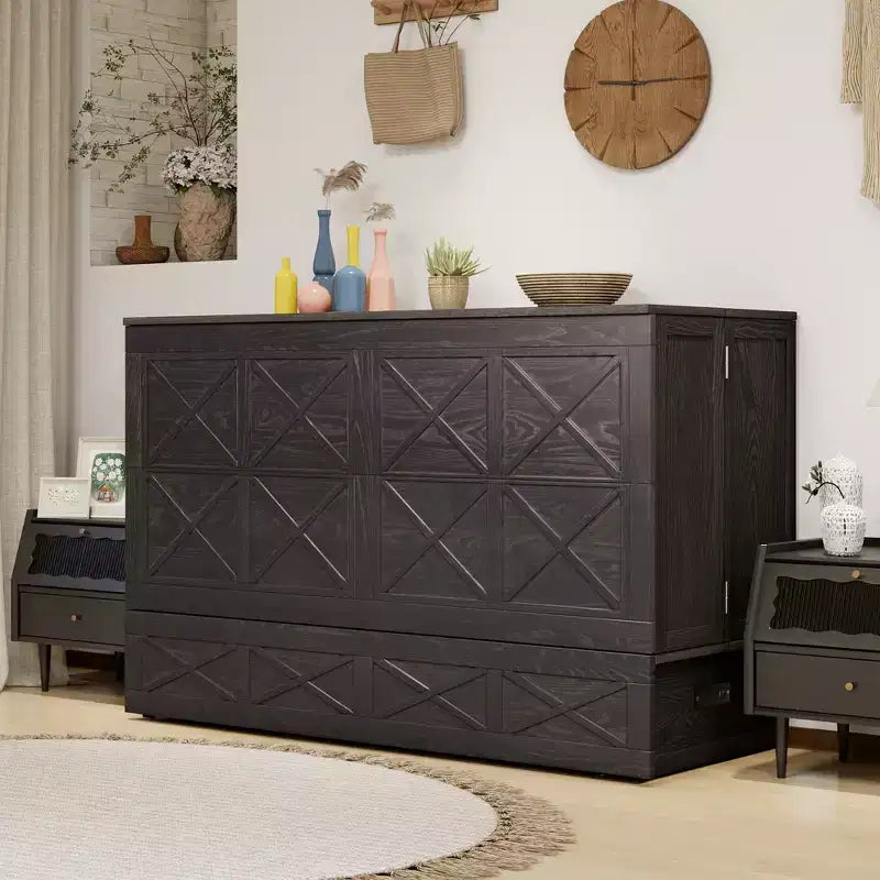 Cama de pared Queen Keloyid Haimyy de madera maciza con cargador integrado y cajón resistente
