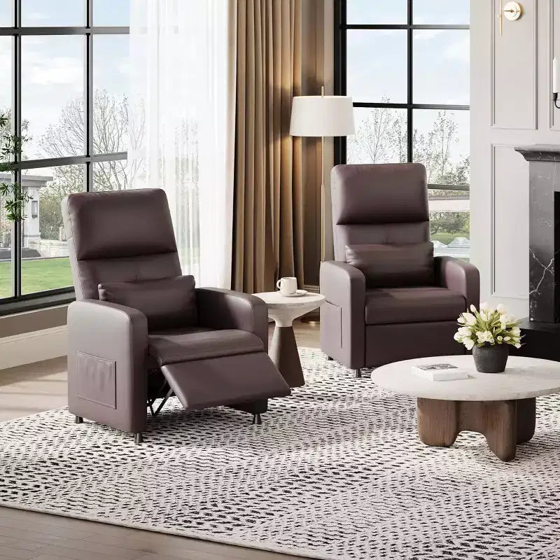 Electric recliner, adjustable recliner, ergonomic, thickened PU leather, high back, padded seat, 2 side pockets, family chair for living room