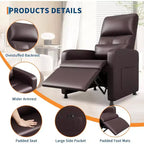 Electric recliner, adjustable recliner, ergonomic, thickened PU leather, high back, padded seat, 2 side pockets, family chair for living room