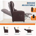 Electric recliner, adjustable recliner, ergonomic, thickened PU leather, high back, padded seat, 2 side pockets, family chair for living room