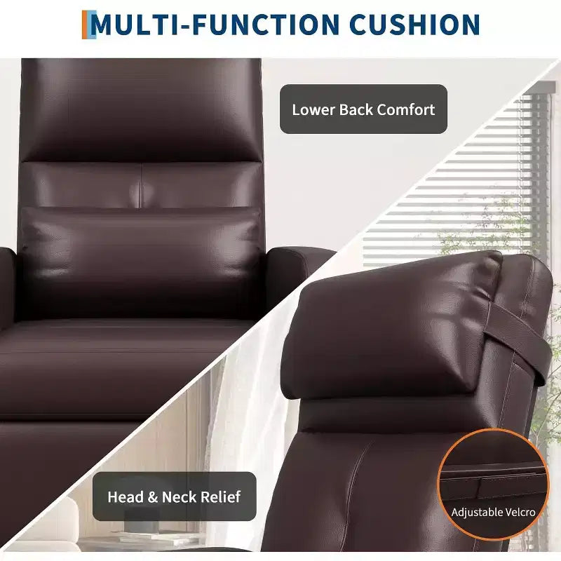 Electric recliner, adjustable recliner, ergonomic, thickened PU leather, high back, padded seat, 2 side pockets, family chair for living room