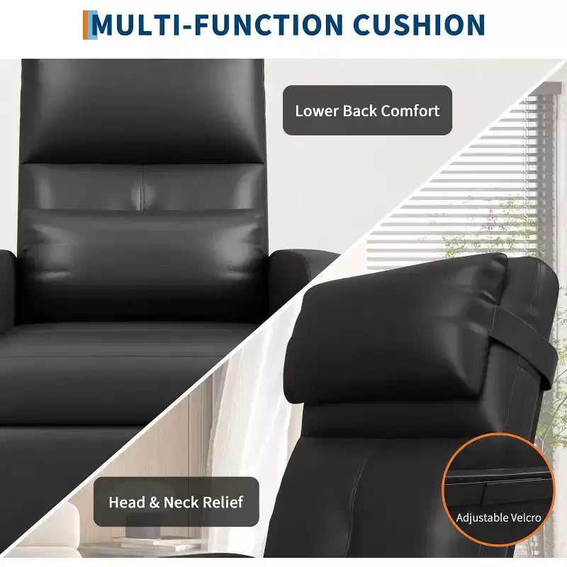 Electric recliner, adjustable recliner, ergonomic, thickened PU leather, high back, padded seat, 2 side pockets, family chair for living room
