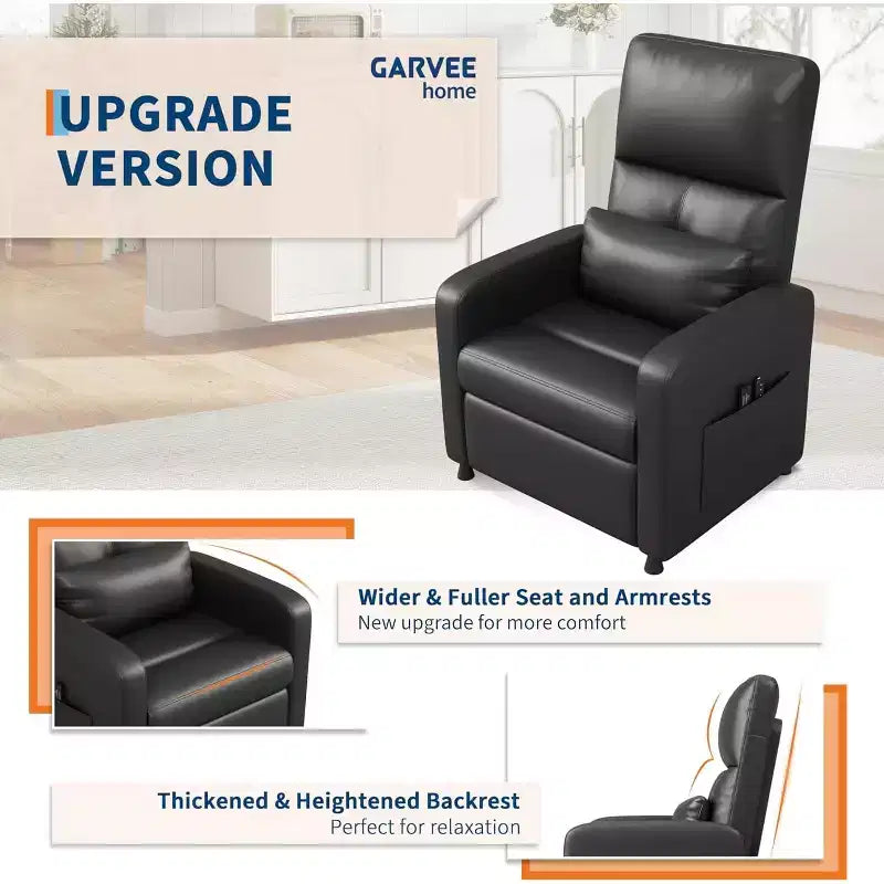 Electric recliner, adjustable recliner, ergonomic, thickened PU leather, high back, padded seat, 2 side pockets, family chair for living room
