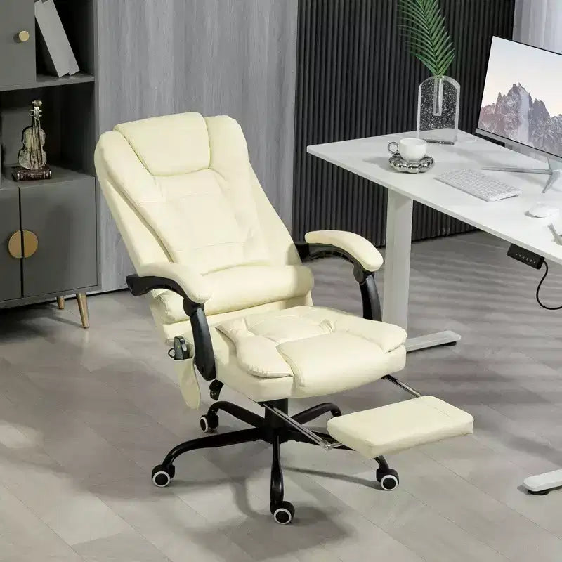 Okak Massage Office Chair with 7-Point Vibration, Computer Chair with Lumbar Support and Footrest, 360 Swivel Chair for Home, Office, White
