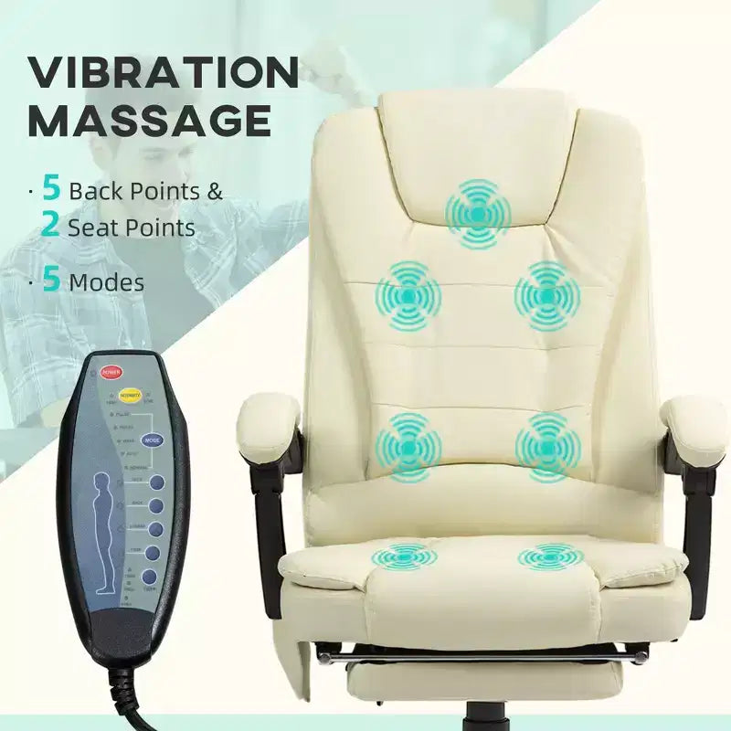 Okak Massage Office Chair with 7-Point Vibration, Computer Chair with Lumbar Support and Footrest, 360 Swivel Chair for Home, Office, White