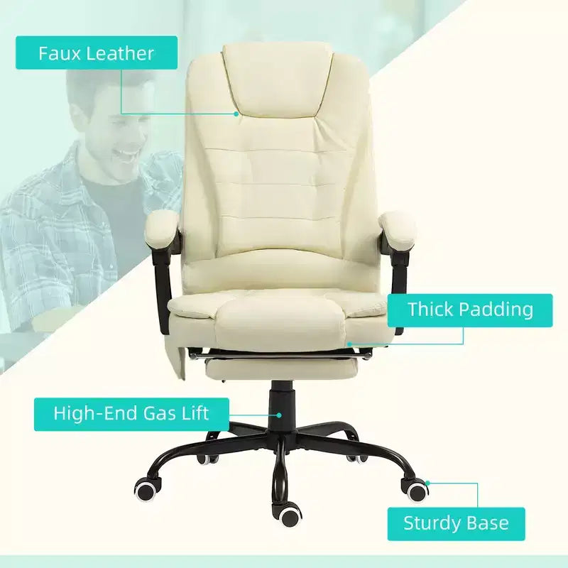 Okak Massage Office Chair with 7-Point Vibration, Computer Chair with Lumbar Support and Footrest, 360 Swivel Chair for Home, Office, White