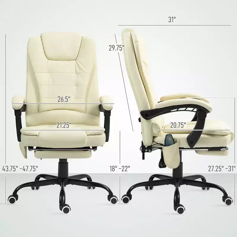 Okak Massage Office Chair with 7-Point Vibration, Computer Chair with Lumbar Support and Footrest, 360 Swivel Chair for Home, Office, White