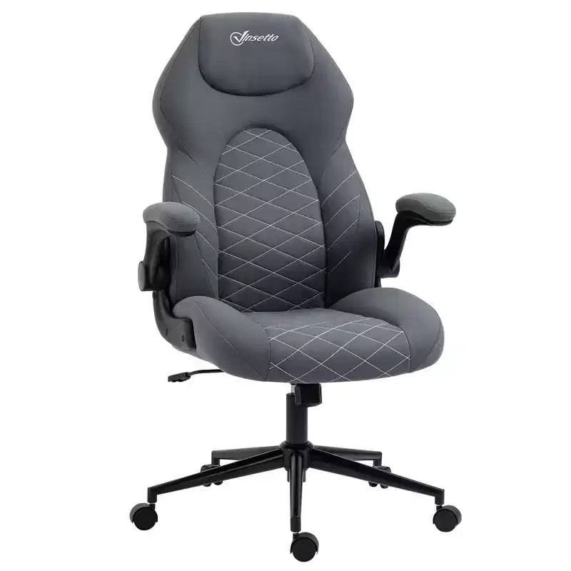 Silla de oficina ergonómica de respaldo alto Okak con ruedas, silla de escritorio con reposabrazos abatibles y altura ajustable, silla cómoda para estudio, oficina, gris
