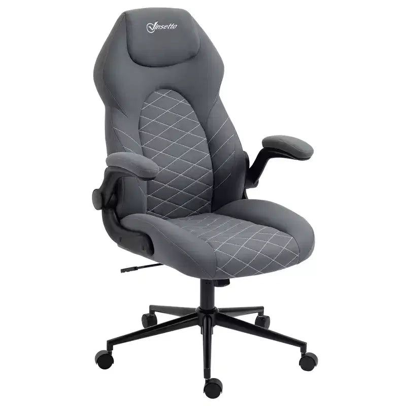 Silla de oficina ergonómica de respaldo alto Okak con ruedas, silla de escritorio con reposabrazos abatibles y altura ajustable, silla cómoda para estudio, oficina, gris