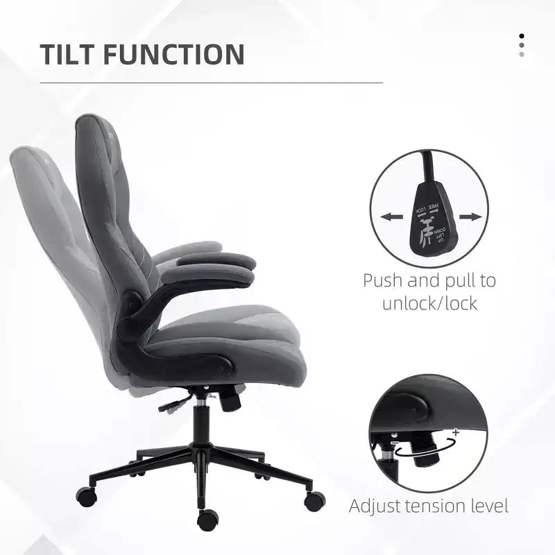 Silla de oficina ergonómica de respaldo alto Okak con ruedas, silla de escritorio con reposabrazos abatibles y altura ajustable, silla cómoda para estudio, oficina, gris