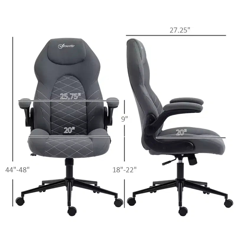 Silla de oficina ergonómica de respaldo alto Okak con ruedas, silla de escritorio con reposabrazos abatibles y altura ajustable, silla cómoda para estudio, oficina, gris
