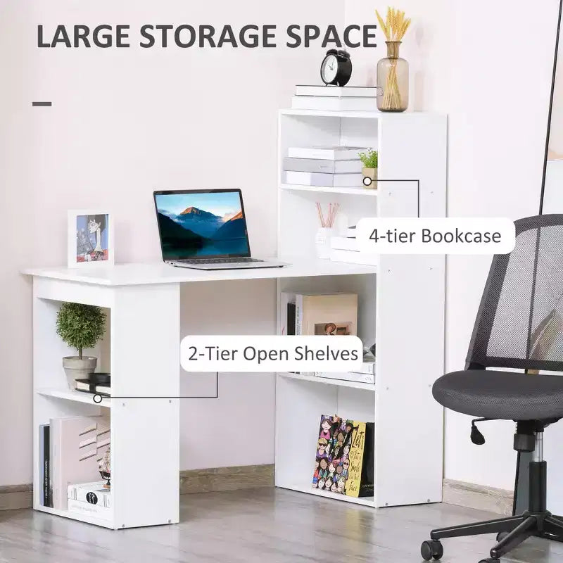 GDFStudio Paskal 47 Escritorio para Oficina en Casa con Estantes de Almacenamiento de 6 Niveles
