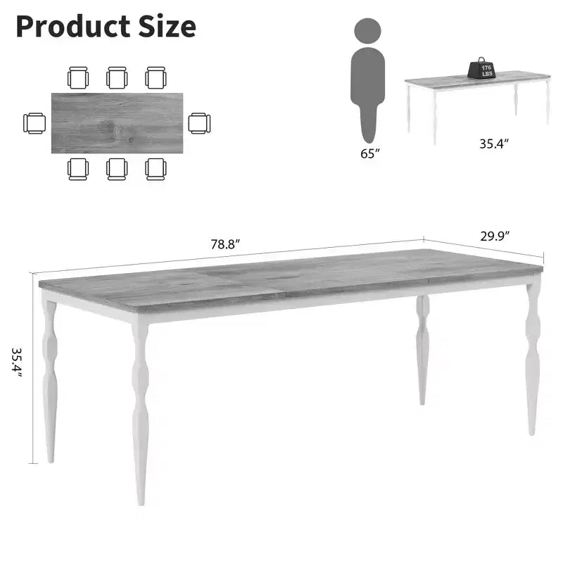 78.8 Inch Wooden Farmhouse Kitchen Table with Large Tabletop with Heavy Duty Legs for Party, Big Family, Rectangular Dining Table for 6Not Chairs