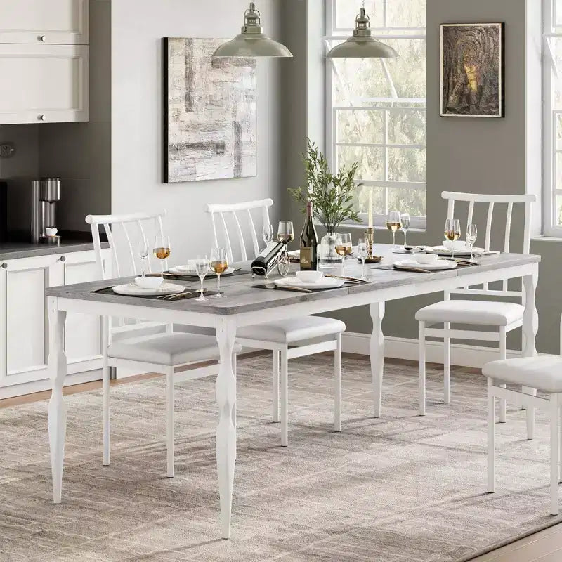 78.8 Inch Wooden Farmhouse Kitchen Table with Large Tabletop with Heavy Duty Legs for Party, Big Family, Rectangular Dining Table for 6Not Chairs