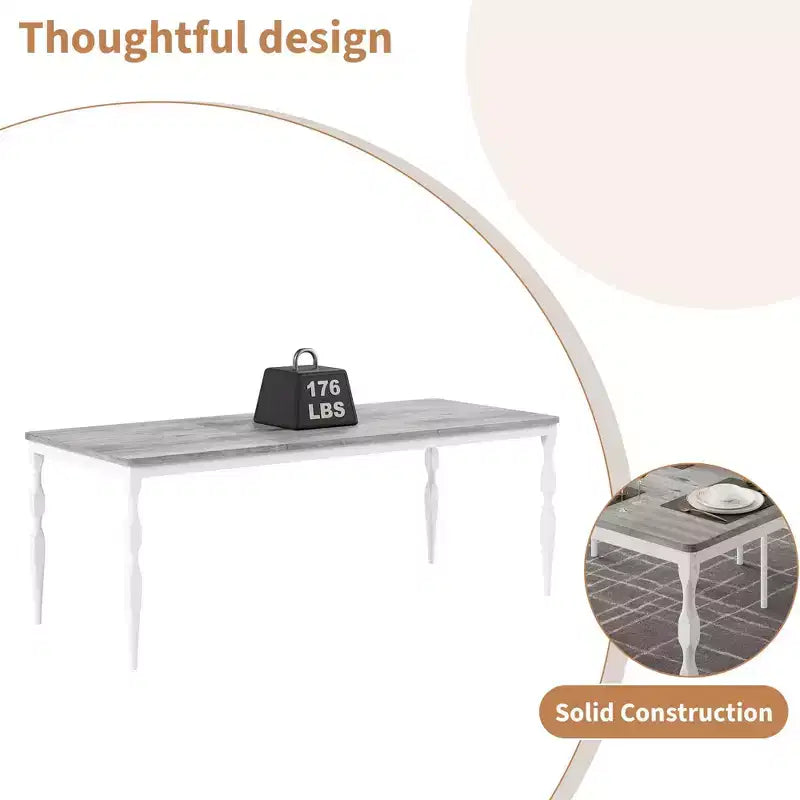 78.8 Inch Wooden Farmhouse Kitchen Table with Large Tabletop with Heavy Duty Legs for Party, Big Family, Rectangular Dining Table for 6Not Chairs