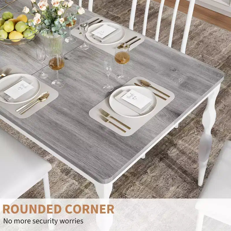 78.8 Inch Wooden Farmhouse Kitchen Table with Large Tabletop with Heavy Duty Legs for Party, Big Family, Rectangular Dining Table for 6Not Chairs